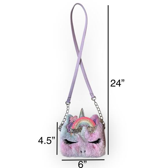 OMG Miss Gwen Unicorn Crossbody Faux Fur Purse, Lavender Multicolored - Picture 3 of 8